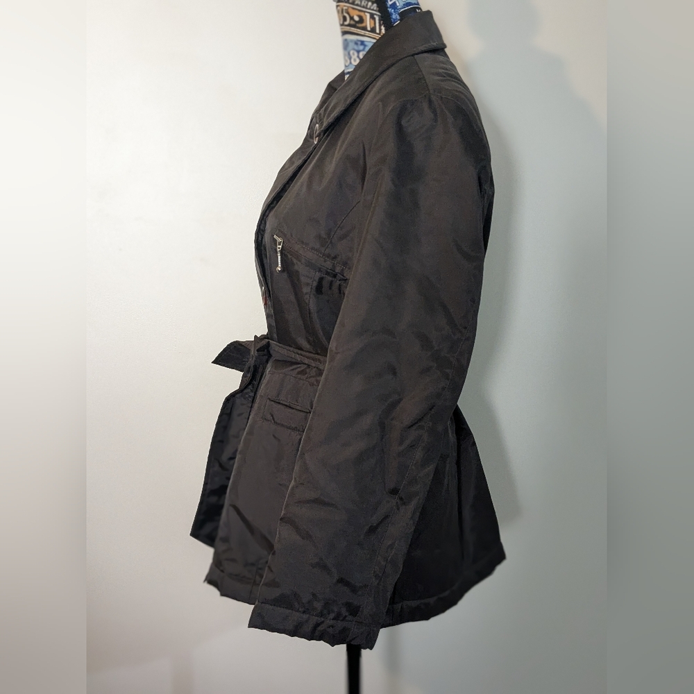 Petite Sophisticate Women's Brown Belted Puff Nylon Jacket - Picture 3 of 8